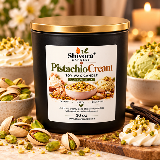 Pistachio Cream 10 oz soy candle with cotton wick, hand-poured in Canada by Shivora Candles. handmade soy candle by Shivora Candles Canada