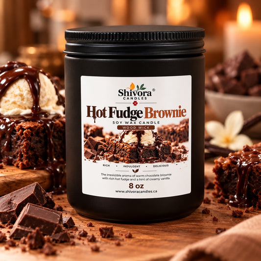 Hot Fudge Brownie 8 oz wood wick soy candle by Shivora Candles Canada handmade soy candle by Shivora Candles Canada