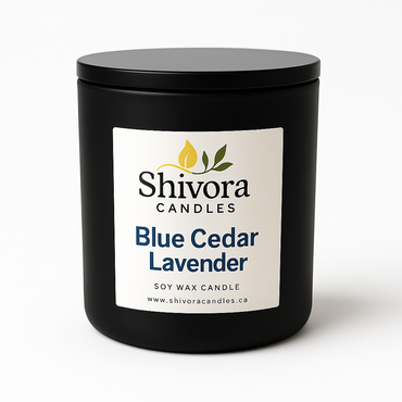 Bougie de soja au cèdre bleu et à la lavande – 283 g | Mèche en bois | Pot mat | Coulée à la main au Canada | Shivora Candles