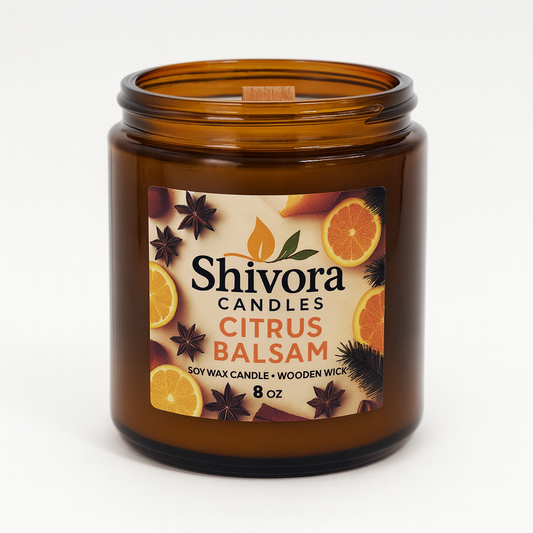 Citrus Balsam 8 oz wood wick soy candle hand-poured in Canada