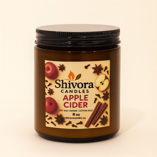 Bougie parfumée au cidre de pomme et à la cire de soja – 227 g | Bougie automnale aux épices chaudes | Coulée à la main au Canada | Shivora Candles