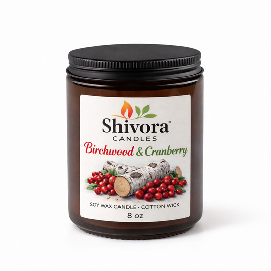 Shivora candles jar with label on a white background