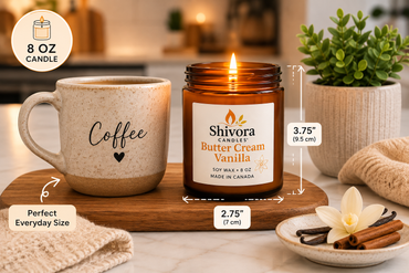 Bougie au soja Crème au beurre & Vanille – Mèche en coton de 227 g scented candle lifestyle image by Shivora Candles Canada