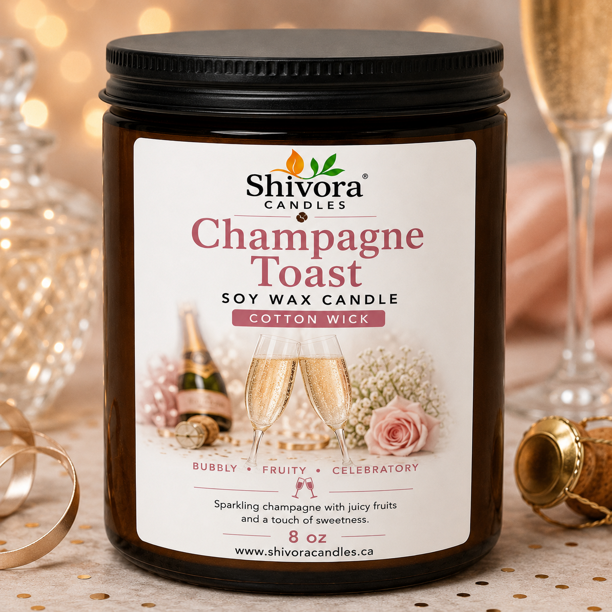 Champagne Toast scented soy candle 8oz in glass jar