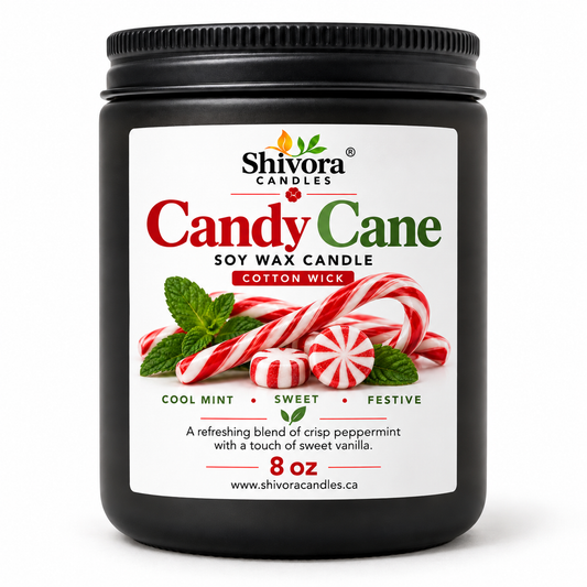 Candy Cane Soy Candle Canada – 8 oz Cotton Wick handmade soy candle by Shivora Candles Canada