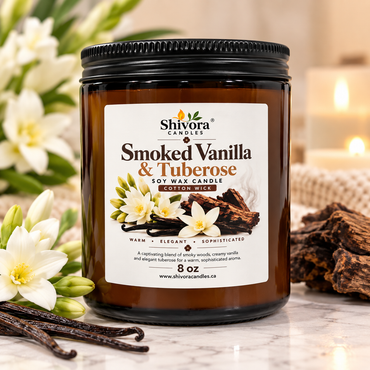 Smoked Vanilla & Tuberose Soy Candle 8 oz – Handmade Soy Candle Made in Canada with Cotton Wick | Shivora Candles product image