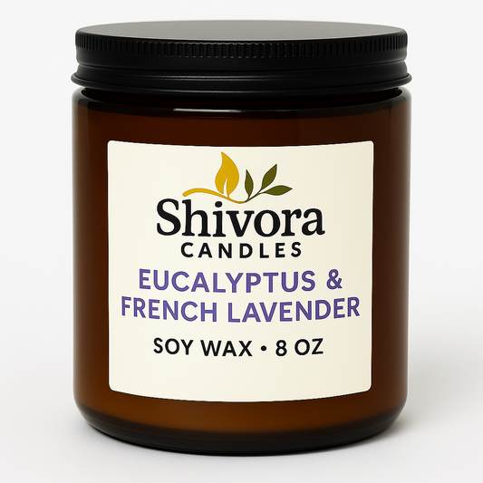 Eucalyptus & French Lavender Soy Candle 8 oz – Handmade Soy Candle Made in Canada with Cotton Wick | Shivora Candles handmade soy candle by Shivora Candles Canada