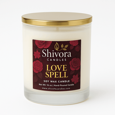 Love Spell Soy Candle 10 oz White Jar – Handmade Soy Candle Made in Canada | Shivora Candles product image