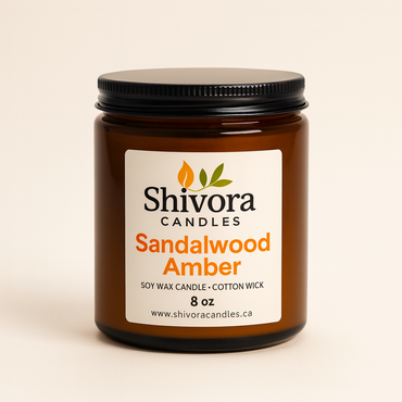 Sandalwood and Amber Soy Candle 8 oz – Handmade Soy Candle Made in Canada with Cotton Wick | Shivora Candles product image