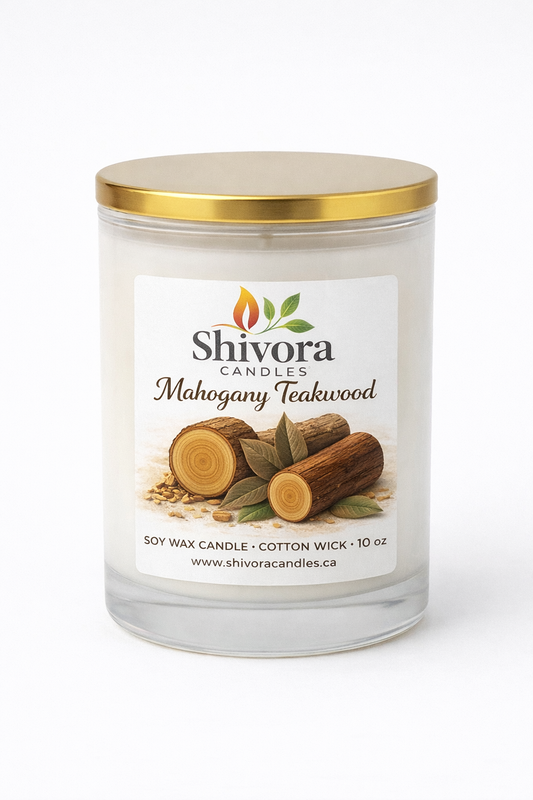 Mahogany Teakwood soy candle 10 oz with cotton wick, handmade soy candle in Canada by Shivora Candles handmade soy candle by Shivora Candles Canada