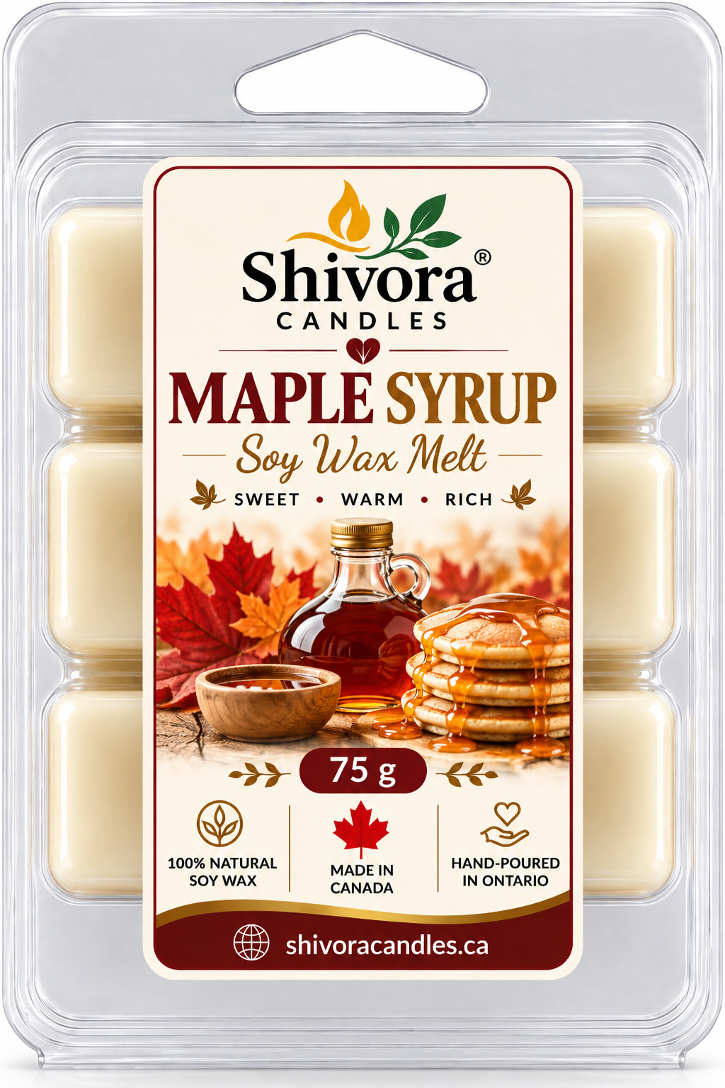 Maple Syrup soy wax melt 75 g with six cubes, hand-poured in Ontario, Canada – Shivora Candles