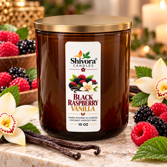 Black Raspberry Vanilla 10 oz coconut apricot wax candle hand-poured in Canada by Shivora Candles handmade soy candle by Shivora Candles Canada