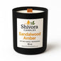 “Sandalwood Amber 10 oz black jar soy candle with wooden wick by Shivora Candles – luxury hand-poured candle in Canada