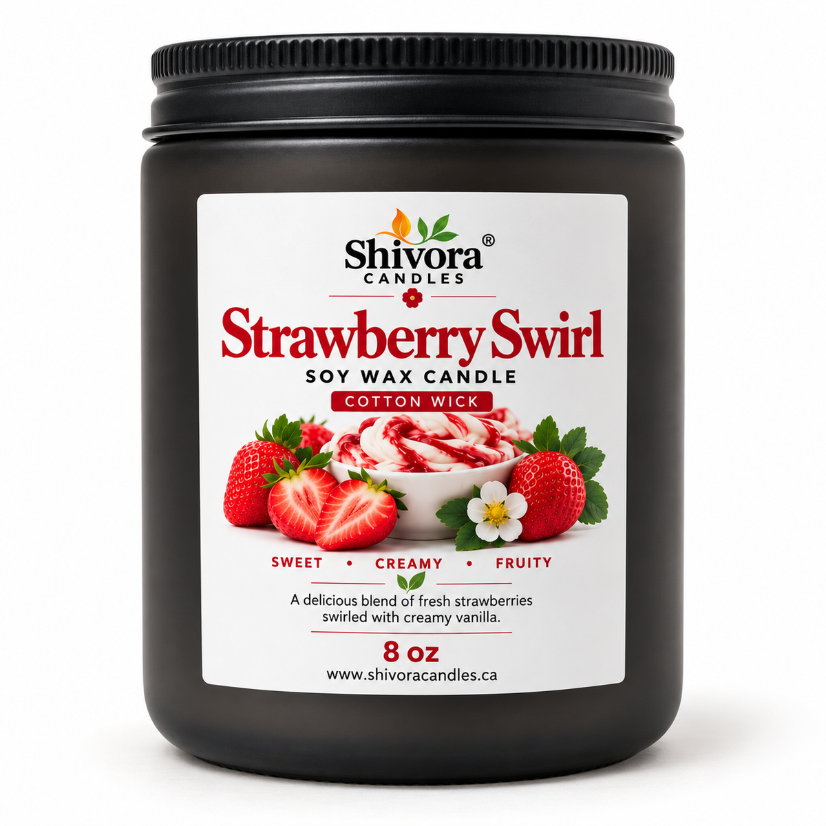 Strawberry Swirl 8 oz soy candle with cotton wick handmade in Canada by Shivora Candles