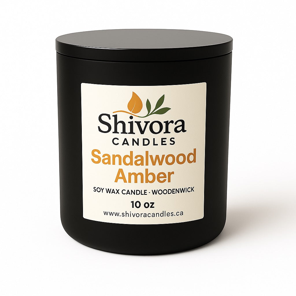 Sandalwood Amber Soy Candle – 10 oz | Wooden Wick | Luxury Hand-Poured Candle Canada