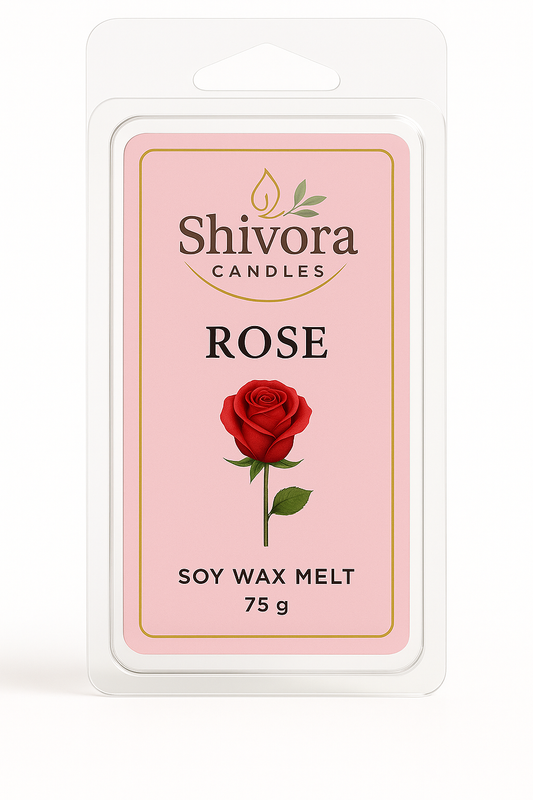 Rose soy wax melt 75g clamshell – eco-friendly handmade wax cubes with long-lasting rose fragrance by Shivora Candles