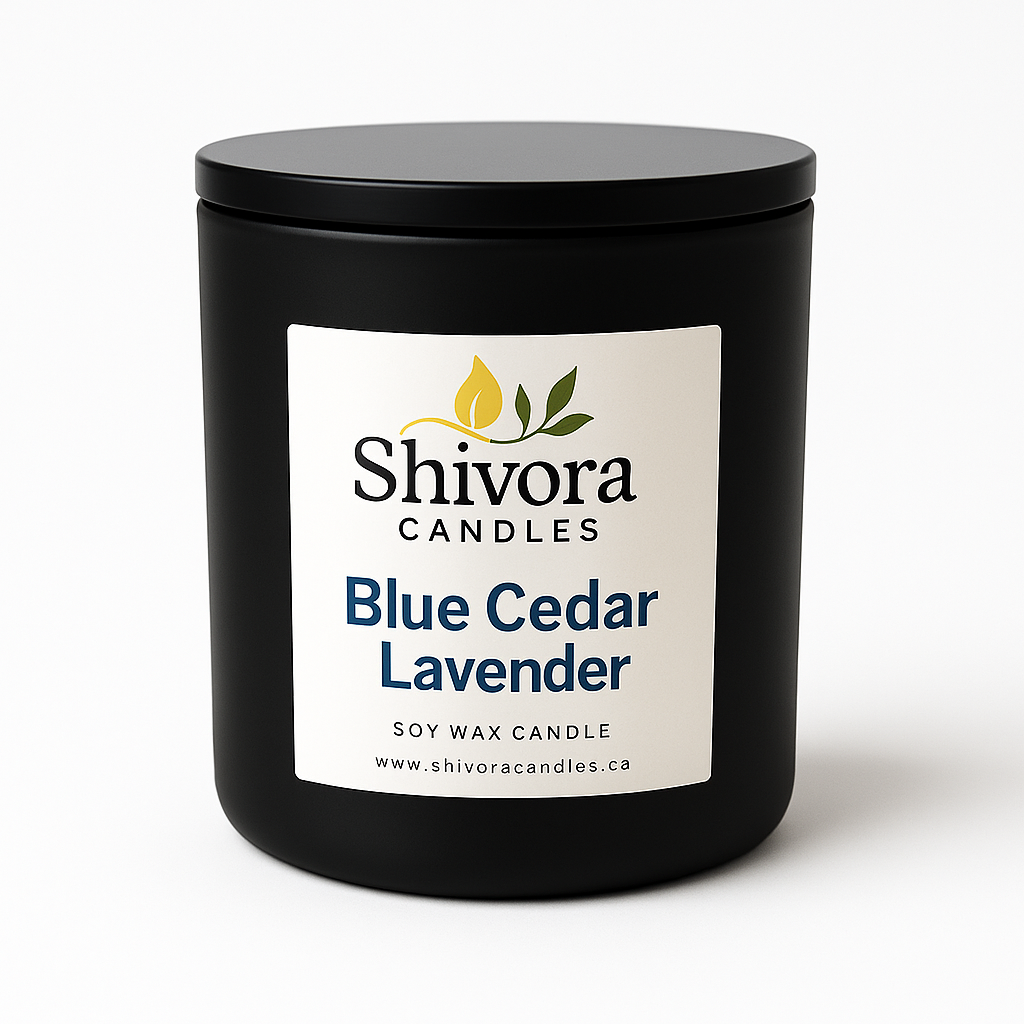 Blue Cedar & Lavender Soy Candle – 10 oz | Wooden Wick | Matte Jar | Shivora Candles