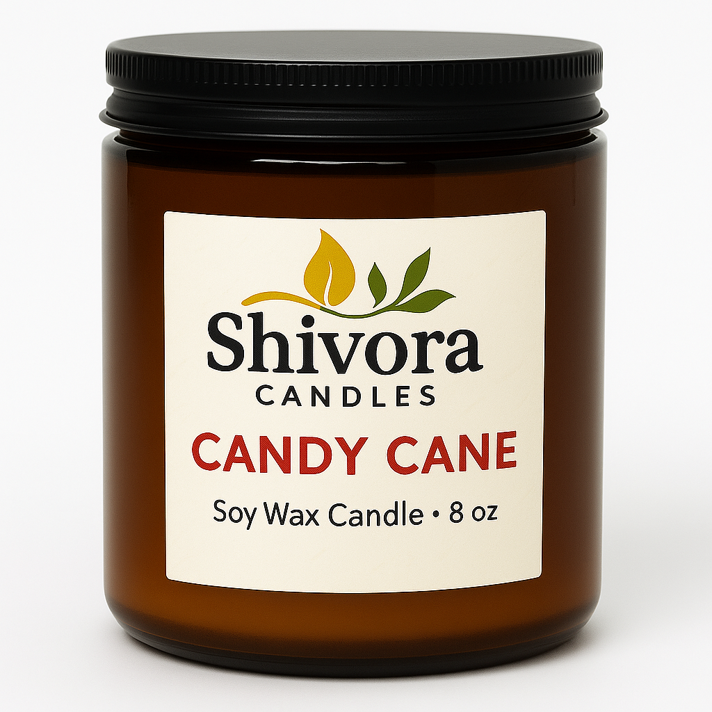 Candy Cane Soy Wax Candle 8 oz – Peppermint Holiday Candle by Shivora Candles