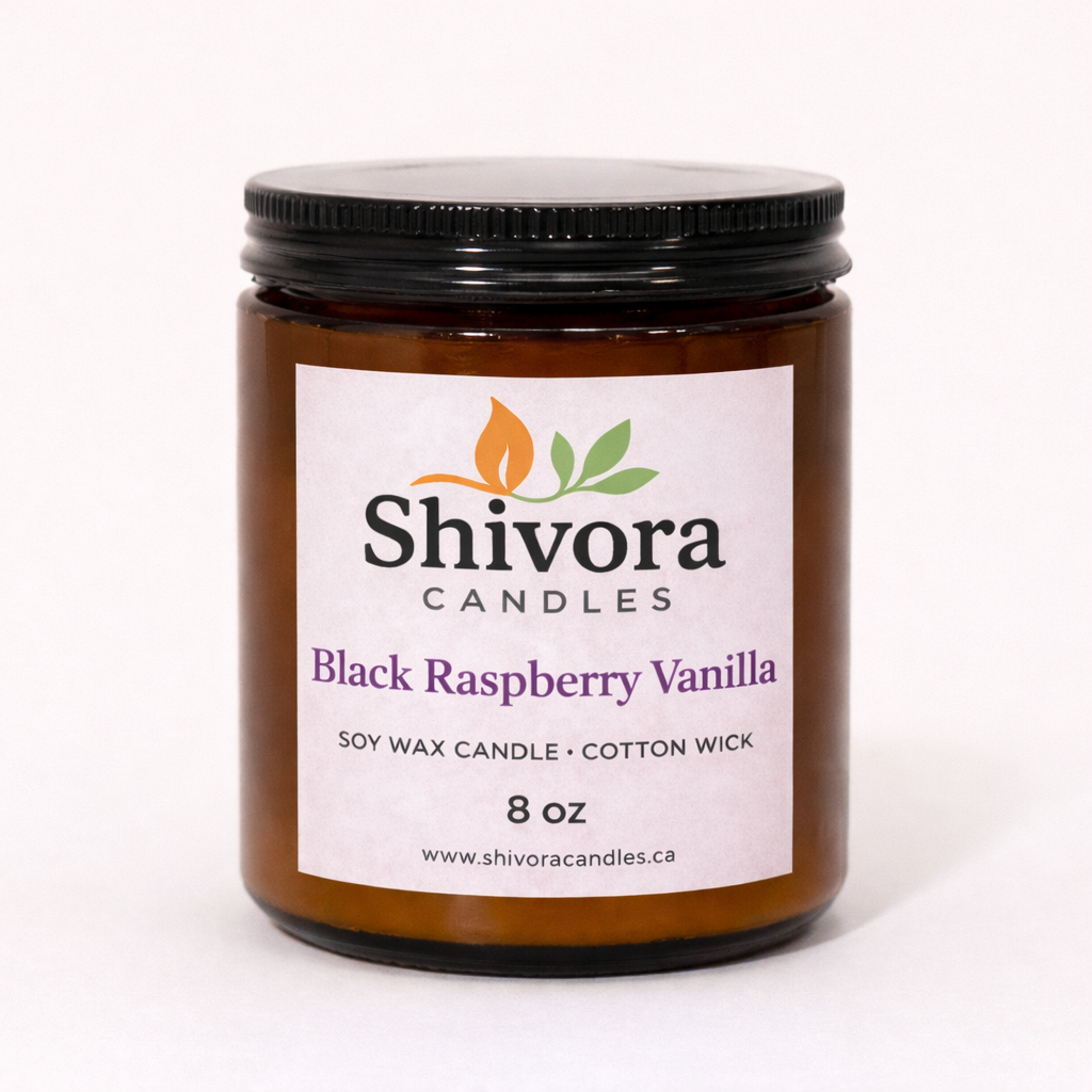 Black Raspberry Vanilla soy wax candle 8 oz with cotton wick – Shivora Candles Canada