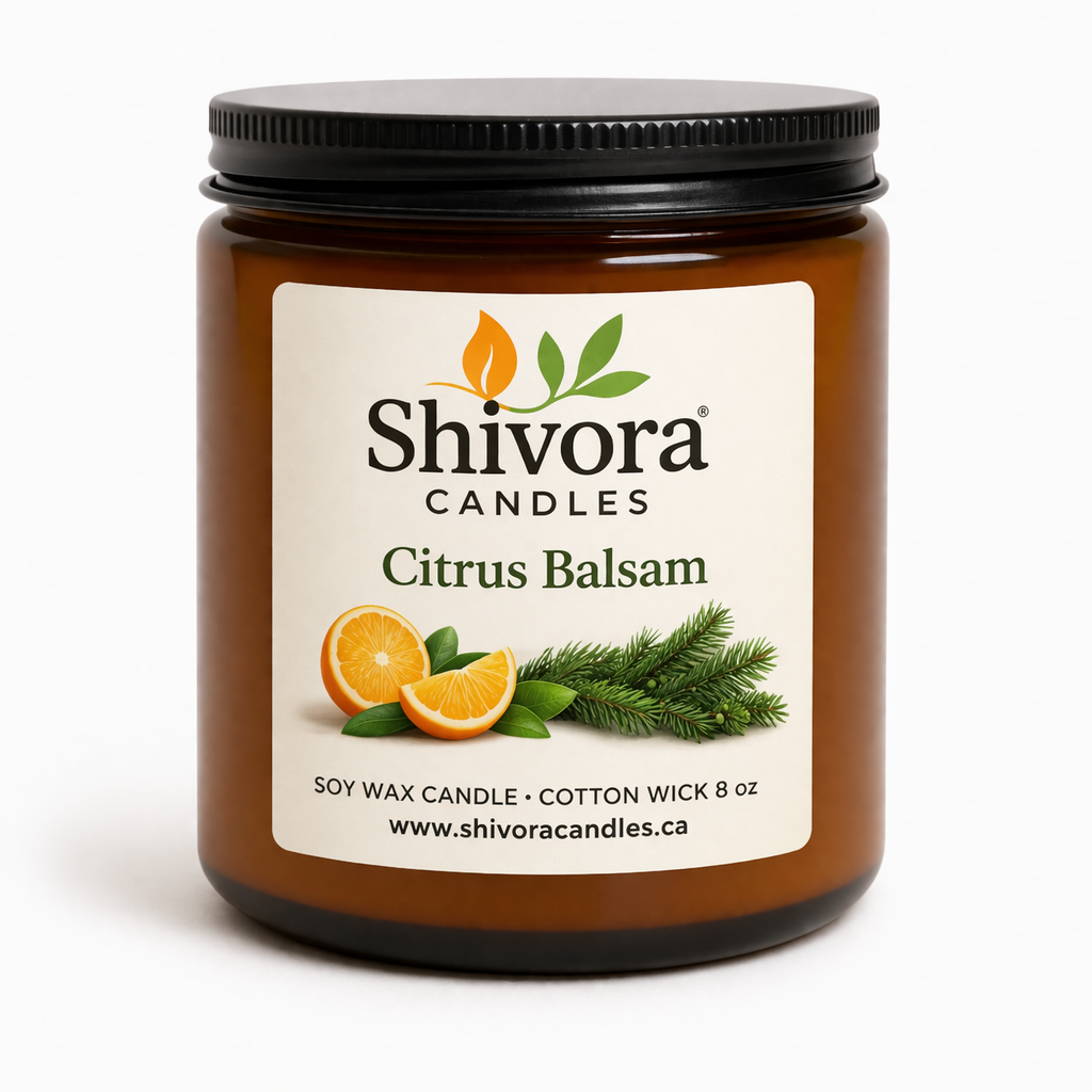 Shivora Citrus Balsam candle on a white background