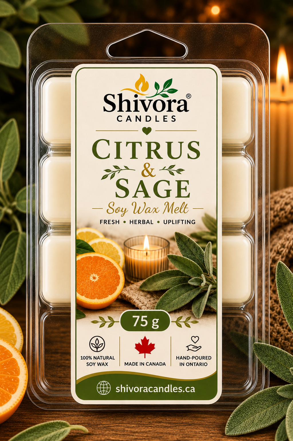 Citrus & Sage Soy Wax Melts Canada 75g – Handmade in Ontario with natural soy wax by Shivora Candles