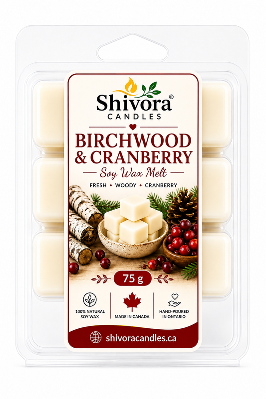 Birchwood and Cranberry soy wax melt, 75g, made in Canada" handmade soy candle by Shivora Candles Canada