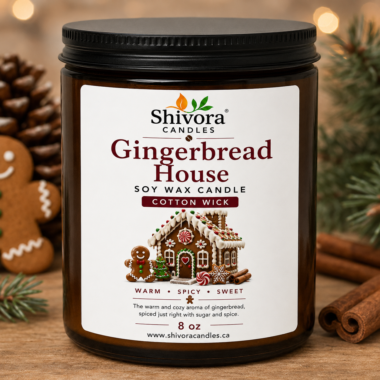 Gingerbread House scented soy candle 8oz in glass jar