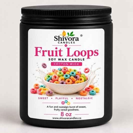 Bougie de soja Fruity Loops – Mèche en coton de 8 oz handmade soy candle by Shivora Candles Canada
