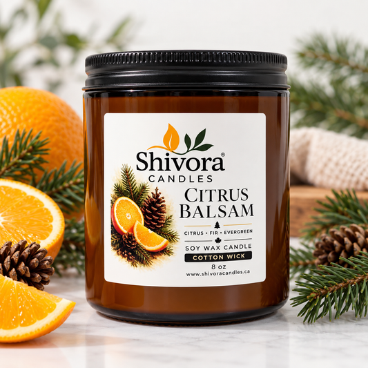 Citrus Balsam Soy Candle Canada – 8 oz Cotton Wick handmade soy candle by Shivora Candles Canada