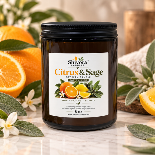 Citrus & Sage 8 oz Soy Candle – Handmade Soy Candle Made in Ontario, Canada with Natural Soy Wax and Cotton Wick | Shivora Candles handmade soy candle by Shivora Candles Canada