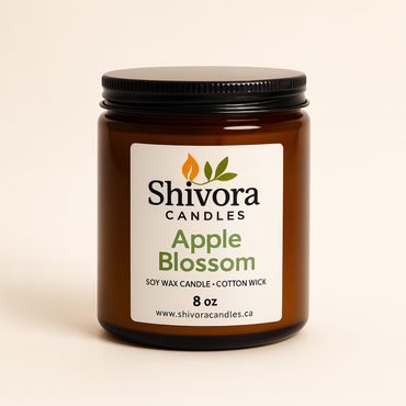 Apple Blossom Soy Candle 8 oz – Handmade Soy Candle Made in Canada with Cotton Wick in Amber Glass Jar | Shivora Candles product image