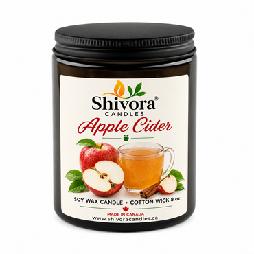 Apple Cider Soy Candle 8 oz – Handmade Soy Candle Made in Canada with Cotton Wick in Amber Glass Jar | Shivora Candles product image
