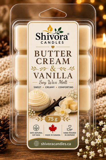 Buttercream and Vanilla 75g soy wax melt hand-poured in Ontario Canada by Shivora Candles product image