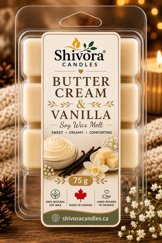 Buttercream and Vanilla 75g soy wax melt hand-poured in Ontario Canada by Shivora Candles handmade soy candle by Shivora Candles Canada