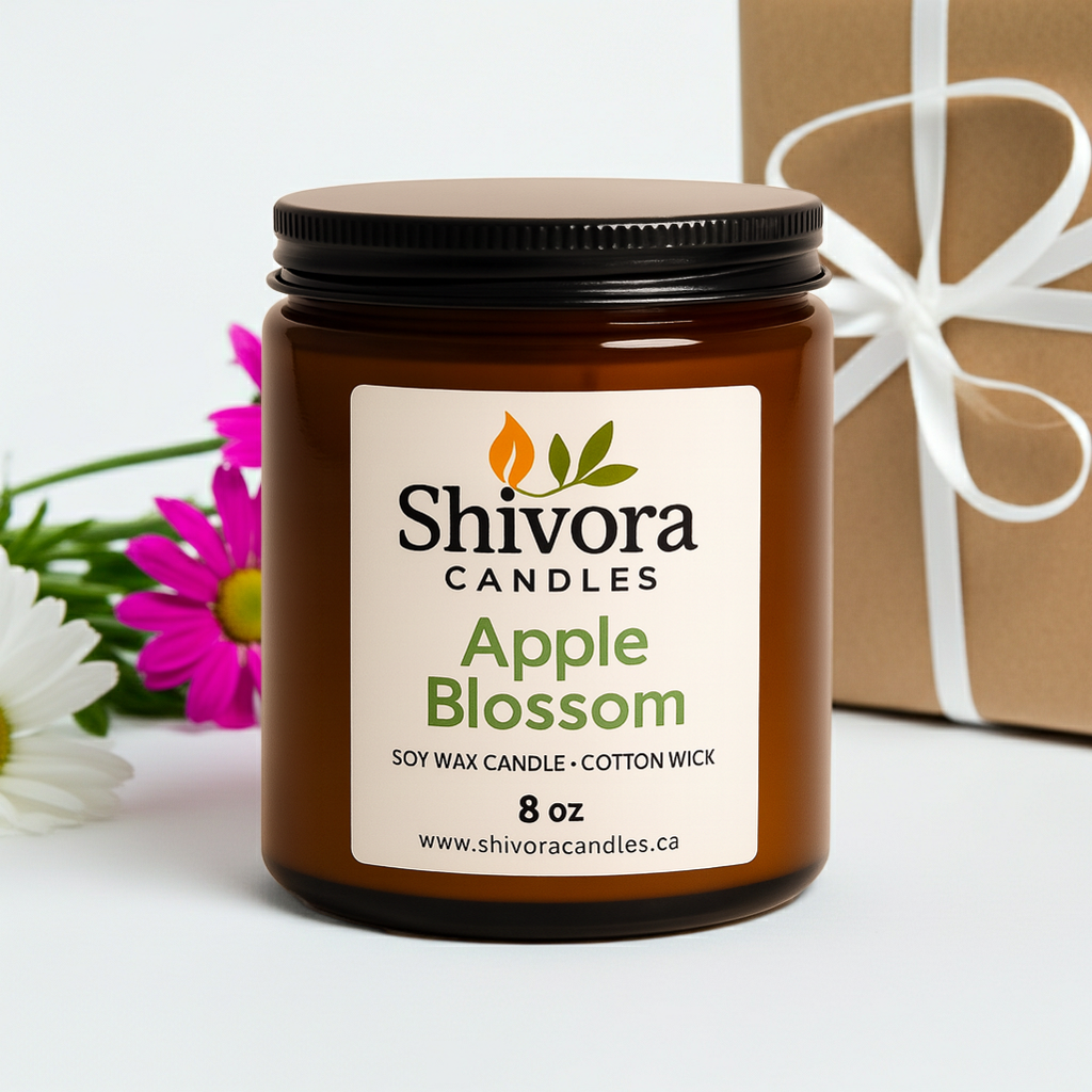 Bougie parfumée à la cire de soja et aux fleurs de pommier – 227 g | Bougie printanière aux senteurs florales fraîches | Coulée à la main au Canada | Shivora Candles