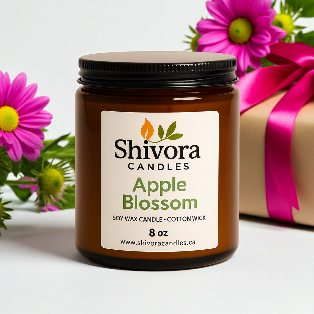 Bougie parfumée à la cire de soja et aux fleurs de pommier – 227 g | Bougie printanière aux senteurs florales fraîches | Coulée à la main au Canada | Shivora Candles