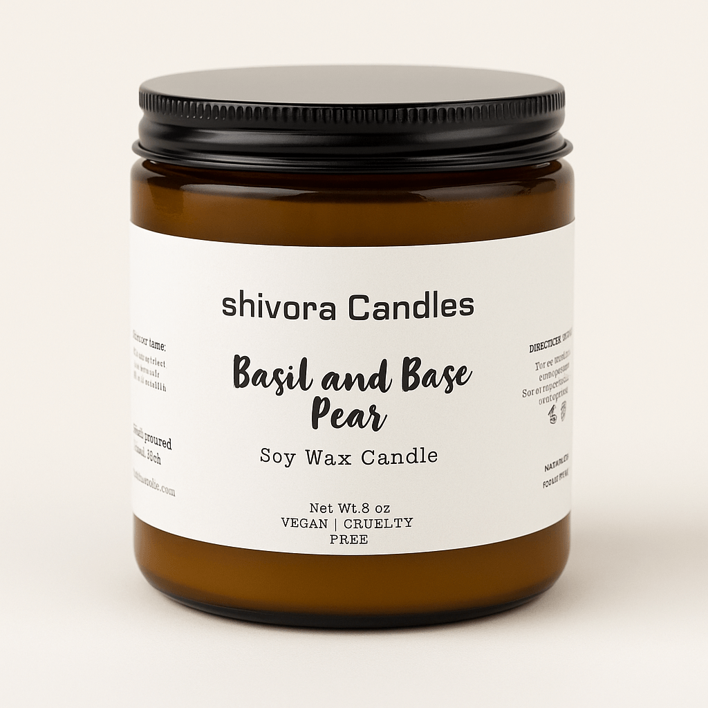 Basil & Base Pear Soy Wax Candle – 8 oz | Fresh Herbal & Juicy Fruit Scent - Shivora Candles