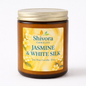 Jasmine & White Silk 8 oz Soy Candle – Handmade Soy Candle Made in Ontario, Canada with Natural Soy Wax, Cotton Wick and Amber Glass Jar | Shivora Candles