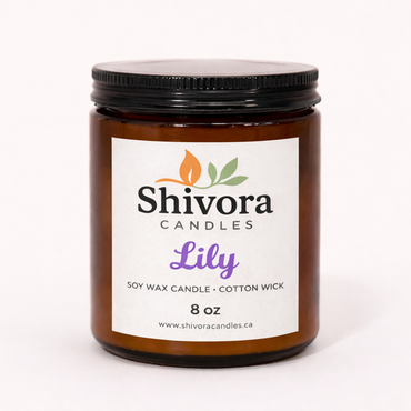 Lily 8 oz Soy Candle – Handmade Soy Candle Made in Ontario, Canada with Natural Soy Wax, Cotton Wick and Amber Glass Jar | Shivora Candles product image
