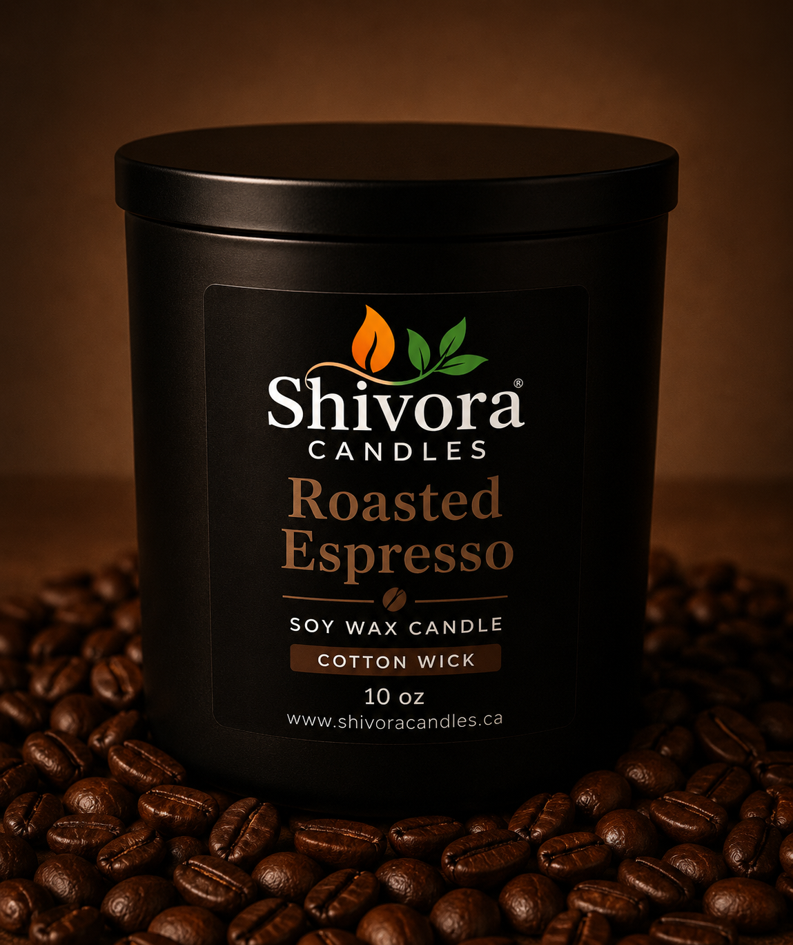 Roasted Espresso Soy Candle 10 oz – Handmade Soy Candle Made in Canada with Cotton Wick in Matte Black Jar | Shivora Candles
