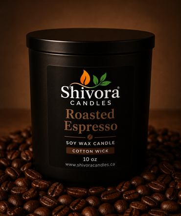 Roasted Espresso Soy Candle 10 oz – Handmade Soy Candle Made in Canada with Cotton Wick in Matte Black Jar | Shivora Candles product image
