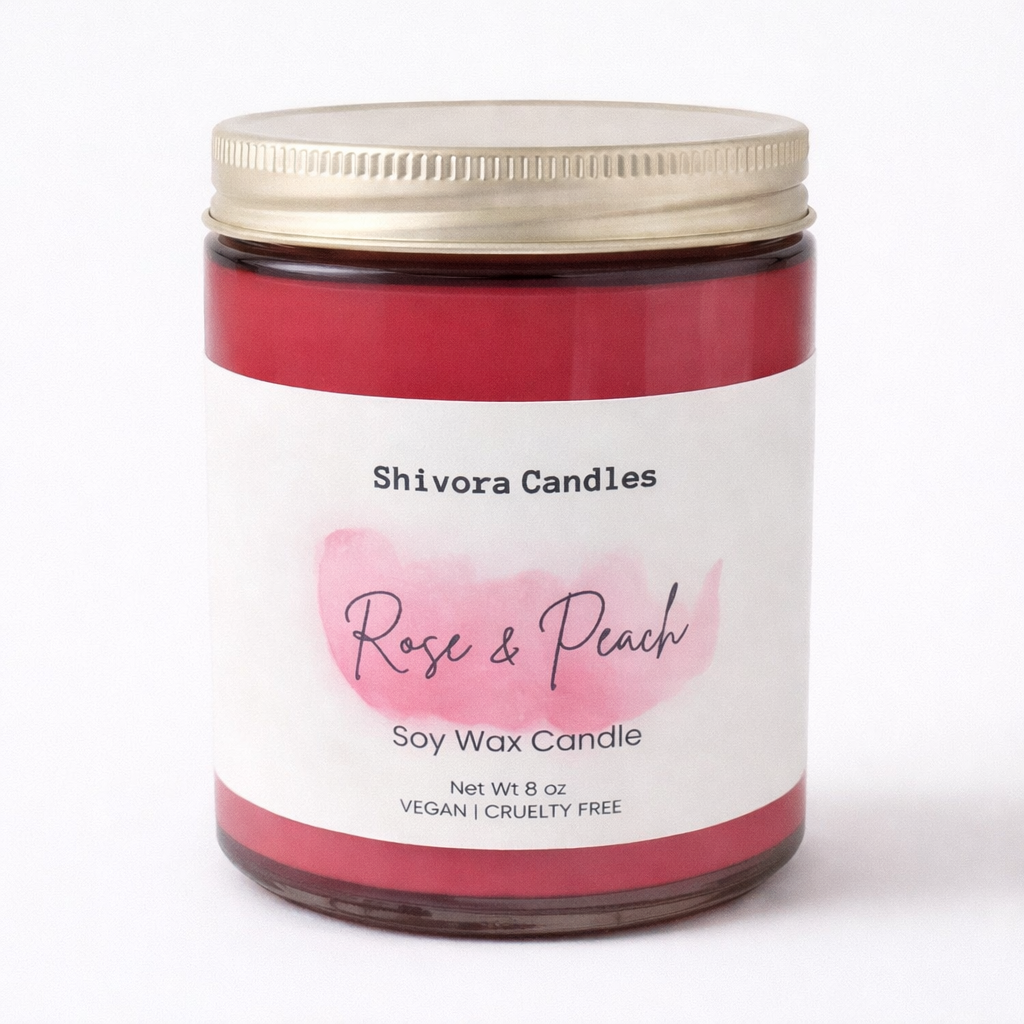 Rose & Peach Soy Candle 8 oz – Handmade Soy Candle Made in Canada with Cotton Wick | Shivora Candles