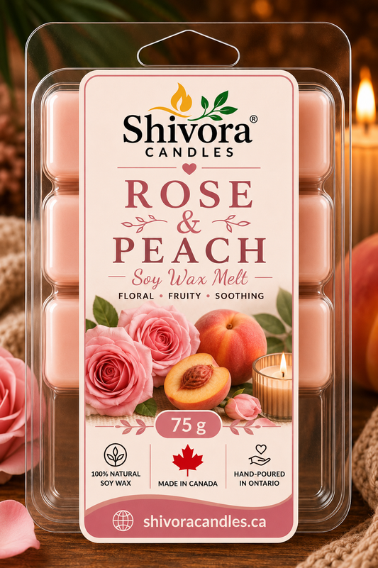 Rose & Peach Soy Wax Melts Canada – Hand-Poured Natural Soy Wax Melt by Shivora Candles handmade soy candle by Shivora Candles Canada