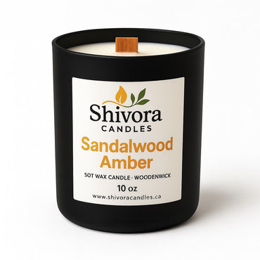 Sandalwood Amber Wood Wick Soy Candle 10 oz – Handmade Soy Candle Made in Canada | Shivora Candles product image