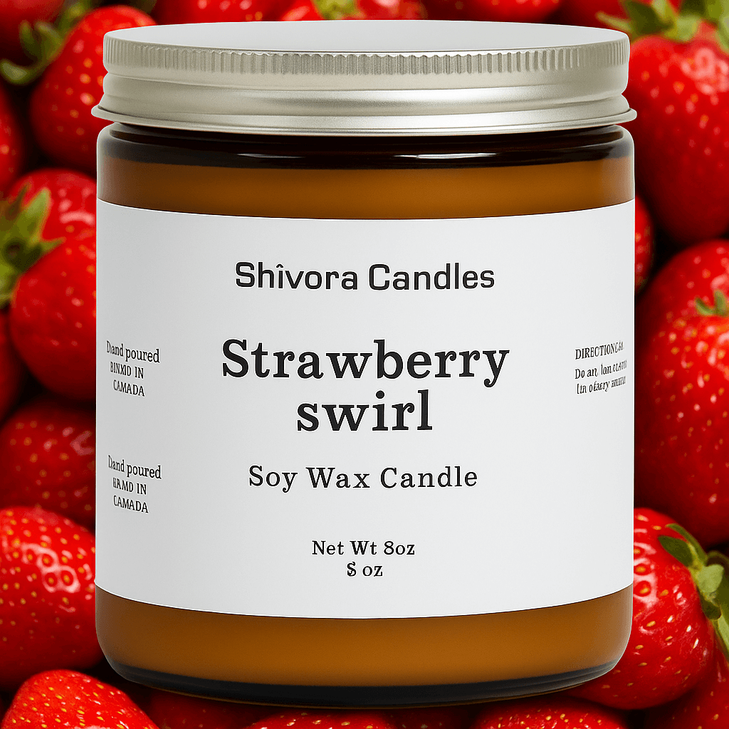 Strawberry Swirl Soy Wax Candle – 8 oz | Sweet & Fruity Dessert-Inspired Scent - Shivora Candles