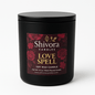 Black candle jar with 'Shivora Candles Love Spell' label on a white background