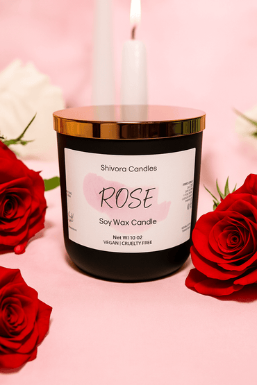 Rose Soy Wax Candle – 10 oz | Romantic Floral Scent with Elegant Charm - Shivora Candles