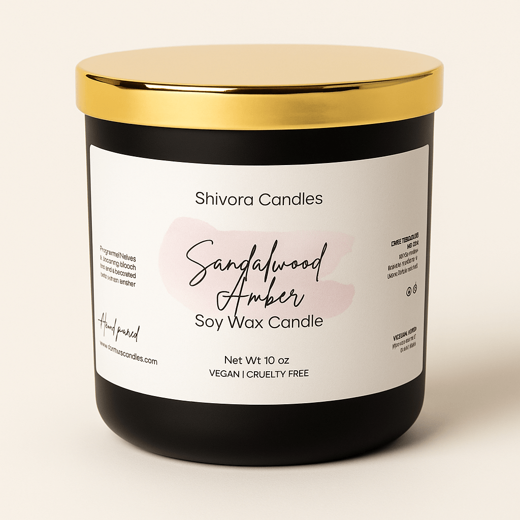 Sandalwood & Amber Soy Wax Candle – 10 oz | Warm, Earthy & Elegant Scent - Shivora Candles