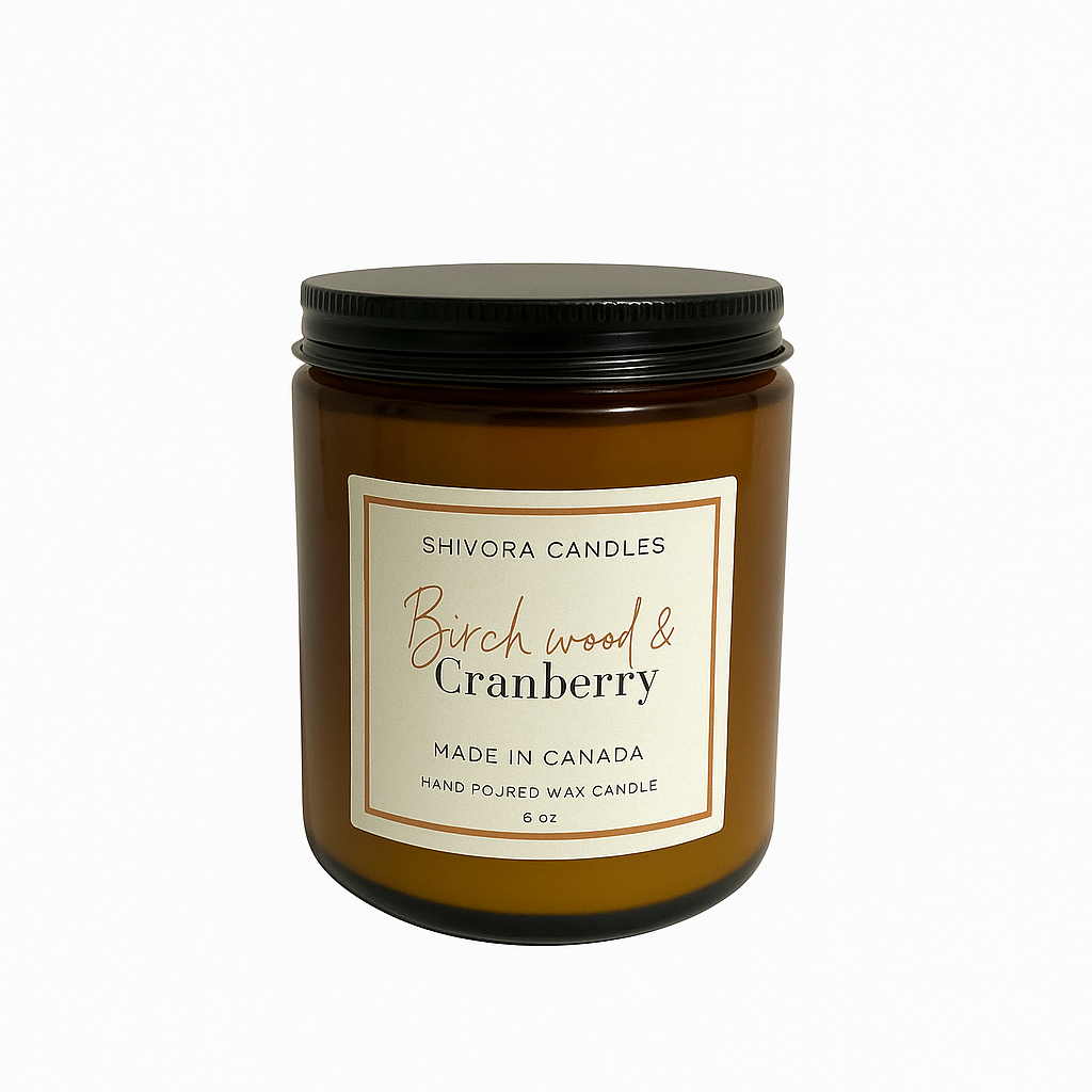 Birchwood & Cranberry Soy Wax Candle – 8 oz | Woodsy, Tart & Winter Fresh Scent - Shivora Candles