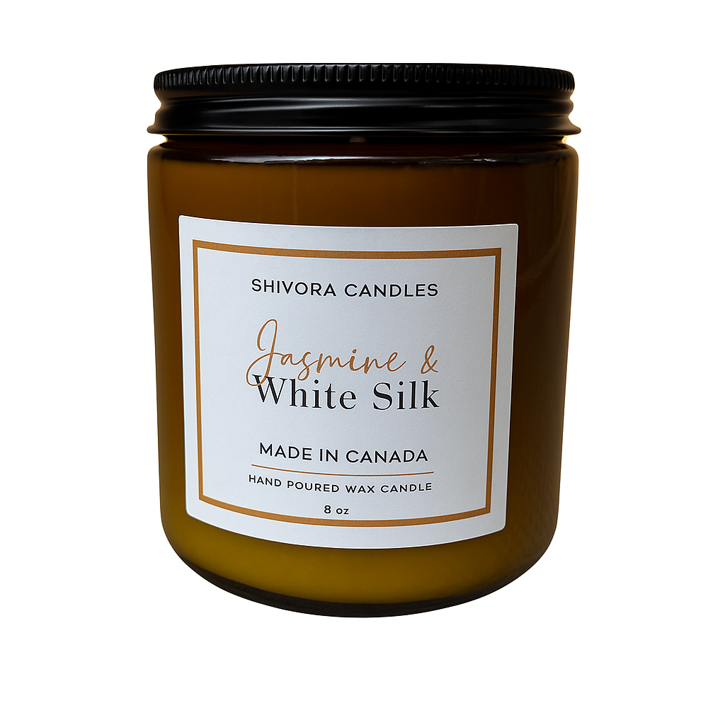 Jasmine & White Silk Soy Wax Candle – 8 oz | Soft, Floral & Luxurious Scent - Shivora Candles